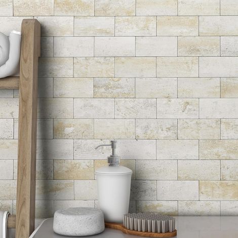 Lot de 10 feuilles de carrelage mural à décoller et à coller pour cuisine et salle de bain - Carreaux de douche imperméables (10 feuilles, bleu jaune rouille) (1/5)