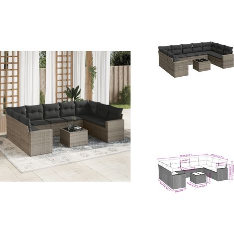 10-tlg. Garten-Sofagarnitur mit Kissen Grau Poly Rattan - Gartenmöbel Set - PE-Rattan Möbel - Outdoor Sofa - Lounge Set - Esstisch (1/3)