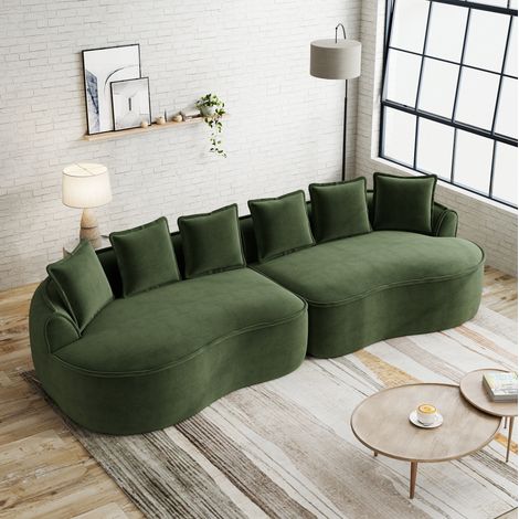 Sofas gerade - Modulares 4-Sitzer Sofa mit Kissen, ohne Montage, in Chenille grün (1/5)