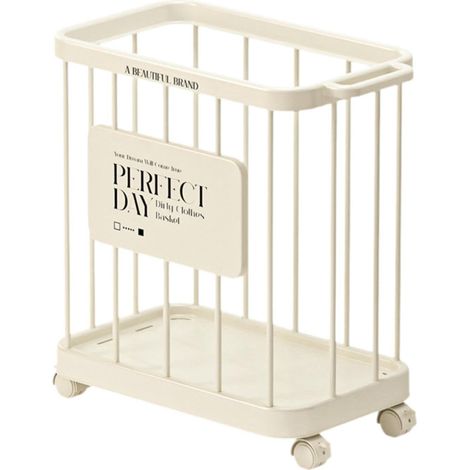 Panier à linge sur roulettes – Panier de rangement et organisateur mobile pour vêtements – Indispensable pour la maison et le dressing – Blanc (1/5)