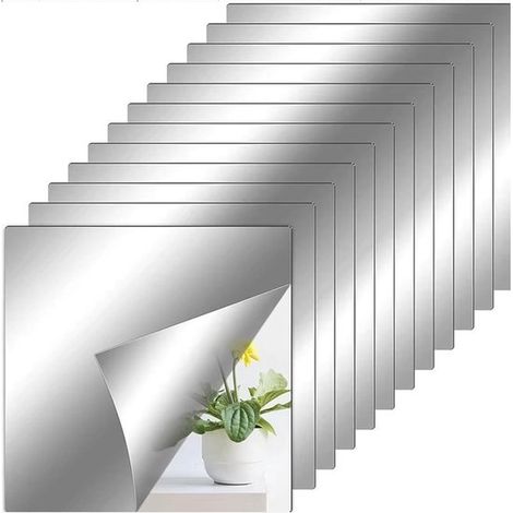 Autocollant Miroir - 12 Pièces - Miroir de Porte - Miroirs Adhésifs - Miroir Mural - Décoration Salon - Autocollants Muraux - Adaptés au salon et à la salle de bain - 20 x 20 cm
