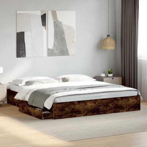 vidaXL Giroletto con Cassetti Rovere Fumo 180x200 cm Legno Multistrato