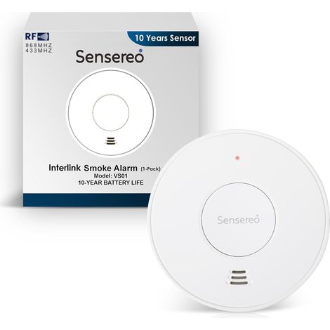 Détecteur de Fumée sans Fil Interconnecté  Batterie Scellée 10 Ans  Indicateur LED  Portée 250 m  Détecteur de Fumée et Incendie Interconnecté RF (1-Pack) (1/5)