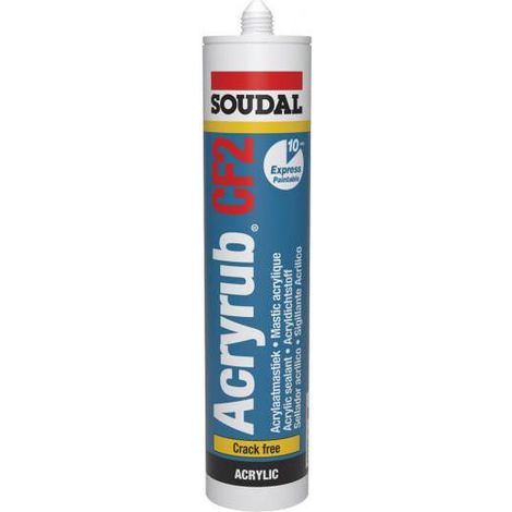 Soudal – Mastic acrylique Acryrub CF2 310 ml blanc – Très malléable – Recouvrable après 10 minutes – Pour joints et fissures intérieurs