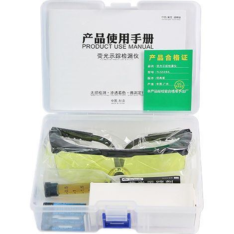 Kit de détecteur de fuite Outil de détection de fuite de lampe de poche Outils de détection de fuite d'huile moteur Ensemble de détection UV Glow avec lunettes et agent d'aiguille pour les sous-
