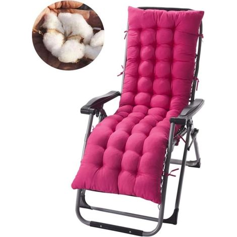 Coussin déhoussable pour transat pliable extérieur, 160x48x8 cm, teinte rose rouge, rembourrage moelleux, résistant aux intempéries, idéal pour jardin, terrasse ou piscine, housse lavable, confort opt (1/5)