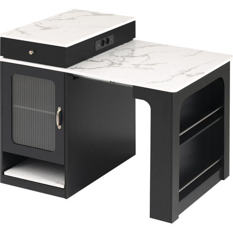 Isla de cocina extensible con ruedas y enchufes MDF negro y blanco (1/5)
