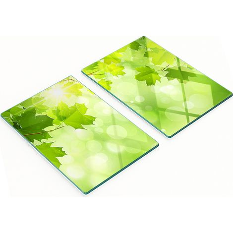 Set mit 2 Tafeln aus gehärtetem Glas, Kastanienblatt-Motiv, 2 x 40 x 52 cm (1/5)