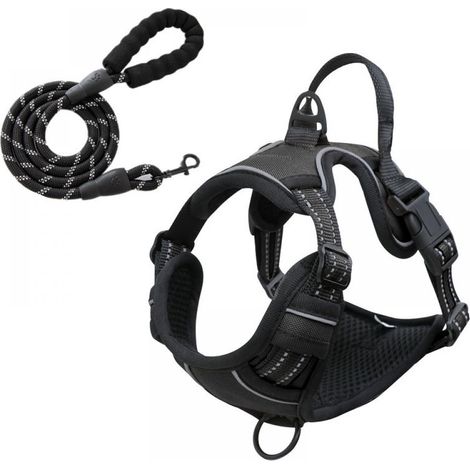 Arnés Antitirones - Con Anilla Frontal - Ajustable - Nylon Resistente - Para Perros Medianos y Grandes - Negro - Talla Extra Grande (1/5)