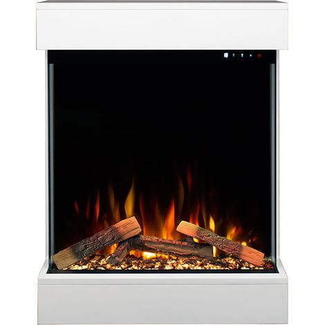 Caminetto Elettrico da Pavimento Autoportante Calliope Effetto Fuoco e Telecomando con Cornice in Legno MDF Bianco (1/5)