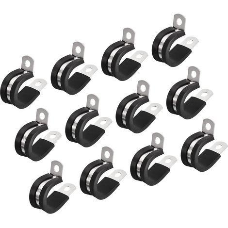 Lot de 24 colliers de serrage R en acier inoxydable 304, 18 mm, avec gaine caoutchouc isolée pour tuyaux et câbles
