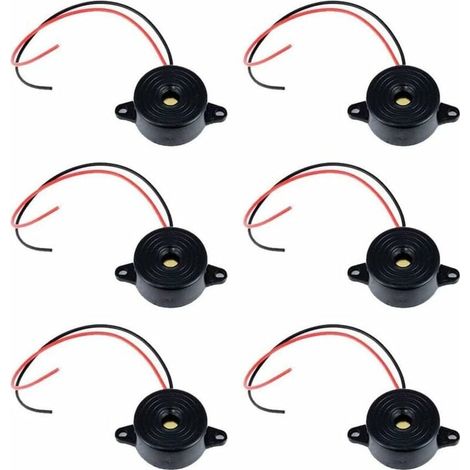 Electronic Buzzer DC 3-24V 85dB Alarme Sonore Électronique Buzzer Système d'Alarme Sirène 12v avec Câble 110mm Son Intermittent Continu pour Circuits Physiques 6 Pcs(Noir) (1/5)