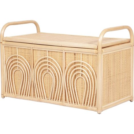 Coffre de rangement en rotin tressé - L.91 x P. 48 x H. 58 cm - Naturel - LUMORA