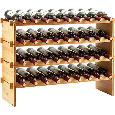 Cave à vin, construction en bois massif, capacité de 36 bouteilles, design empilable à 4 niveaux, stabilité sans oscillation, assemblage facile (1/4)