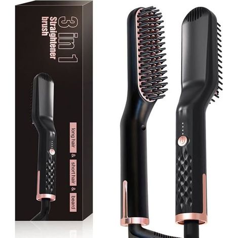 Brosse Lissante 3 en 1 Chauffante pour Cheveux et Barbe, 30S Chauffage, Anti-Brûlure Ionique & Céramique (1/5)