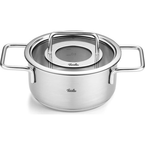 Faitout En Acier Inoxydable (16 cm, 1,9 l) Avec Couvercle En Verre Et Graduation Intérieure, Compatible Induction, Argenté (1/5)