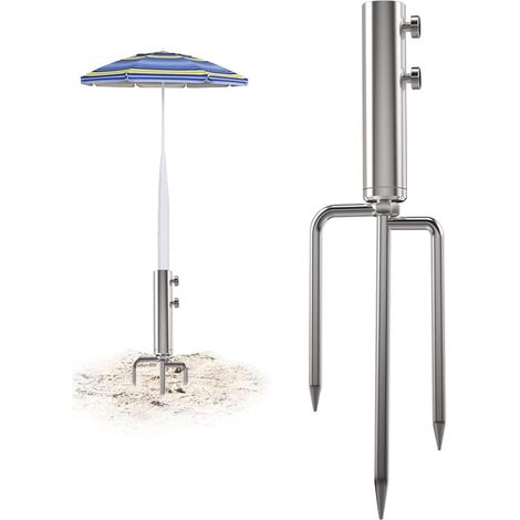 Cône de parapluie, ancre de sable pour parasol de plage avec support de parasol, ancre en acier pour parapluie, Argenté. (1/5)
