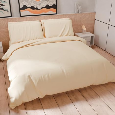 Parure de lit 220 x 200 cm (2 taies d'oreiller 80 x 80 cm incluses), Housse de Couette Douce Microfibre Couleur Unie crème (1/5)