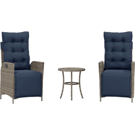 3 Piece Bistro Set with Cushions Grey Poly Rattan vidaXL (1/5)