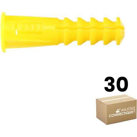 Sachet de 30 chevilles RC7 jaunes multimatériaux avec collerette - Ø7 mm - Longueur 30 mm - Ram