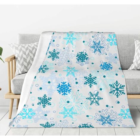 Plaid - Flanelle Polaire - Motif Flocons De Neige - Pour Lit Fauteuil Canapé Voiture - 152 x 127 cm - 1 Pièce (1/5)