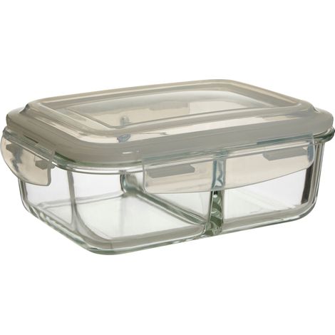 Premier Housewares Glass Container For Food Storage Glass Jar With Grey Plastic Lid 2 Storage Compartments Air Tight And Microwave Friendly Capacity Of 1040 ml (1/5)