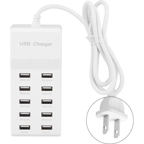 Chargeur USB intelligent 10 ports 5V rapide pour téléphone, prise américaine 100-240V, chargeur multiprise haute vitesse