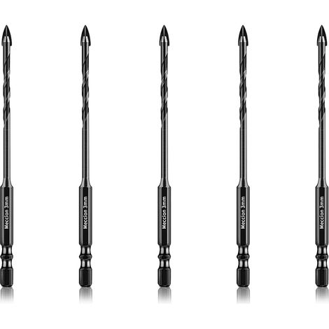 Forets pour Carrelage 3mm 5Pcs Forets en Croix Carbure de Tungstène pour Carrelage, Brique, Verre, Porcelaine, Plastique, Bois, Ciment, Métal Doux (1/5)