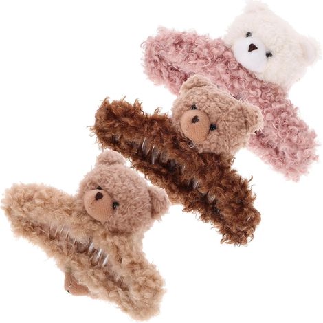 Flauschige Haarklammern für Täglichen Gebrauch für Dickes Feines und Langes Haar aus Kunststoff und Wolle Starke Griffigkeit 3 Stück pack mit Niedlichem Bärenmotiv (1/5)