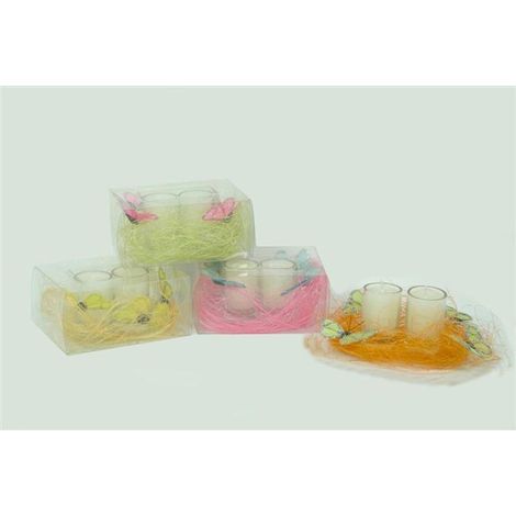 Coppia Candele in Vetro Decoro farfalle box 2 pezzi Vari Colori (1/2)