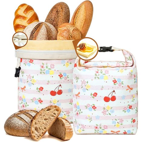 Juego de 2 bolsas reutilizables de cera de abeja (43 x 33 cm) para pan casero y de masa madre, bolsas de almacenamiento de algodón, color rosa. (1/5)