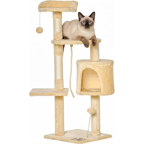 Árbol para gatos de madera 40 x 40 x 114 cm con cueva, hamaca y postes de sisal (1/5)