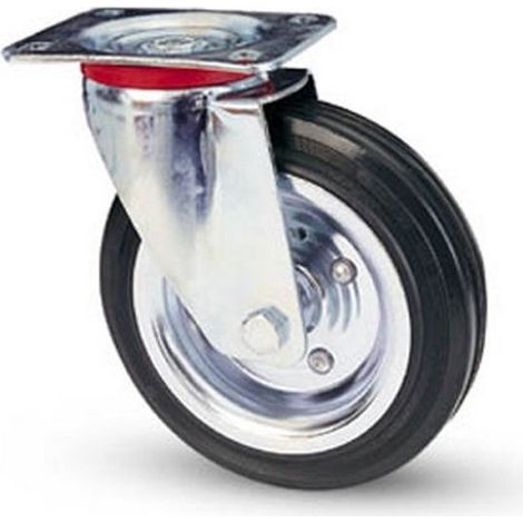 AVO 01080002250RN Ruota in Gomma Piena con Supporto in Acciaio per Industria Diametro 225mm Fissaggio a Piastra 80 Shore A colore Nero