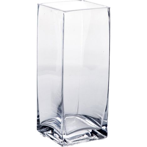 Regalo Italiano Vaso in Vetro Rettangolare 8 x 8 Cm H 20 Cm – Vaso Alto per Fiori e Arredo