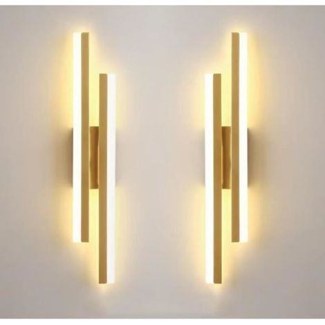 2Pcs Applique Murale Intérieure LED, 16W 3 Température de Couleur Lampe Murale Moderne, pour Chambre, Salon, Couloir, Escalier, Or (1/4)