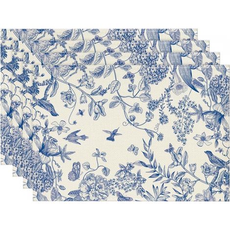 Ensemble de 4 sous-verres d'été avec des fleurs d'hortensia, 30x45 cm, 12x18 pouces, imprimé de fleurs sauvages printanières. (1/5)