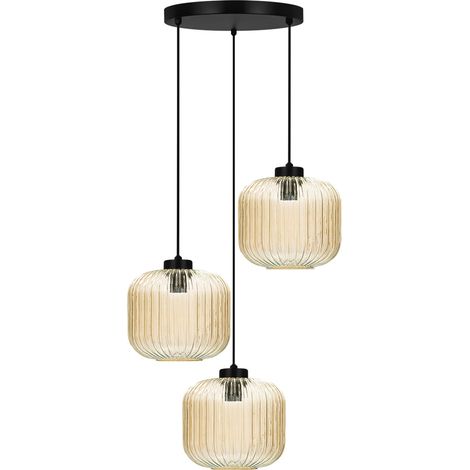 Suspension noire/ambre verre strié 3xE27 Clark Kaja (1/5)