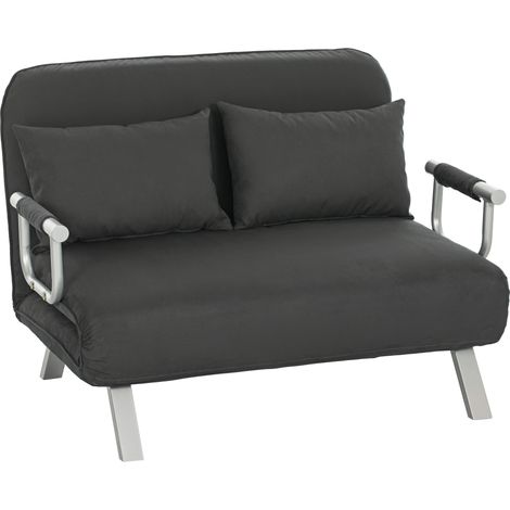HOMCOM Fabric Sofa, Convertible 2 Seater Sofa Bed w/ Pillows, Charcoal Grey