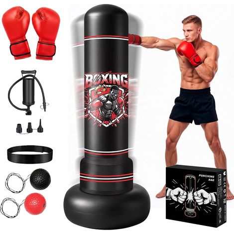Sac de Frappe Adulte 180cm sur Pied Sac Boxe avec Gants (1/5)