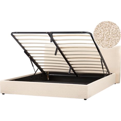 Cama con almacenaje de bouclé 180 x 200 cm otomana cabecero beige Lavaur