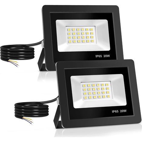 20W Projecteur LED, Spot LED avec 24 LEDs Eclairage Exterieur IP65 Etanche, Projecteur LED Extérieur 6500K Éclairage mural d'extérieur pour Jardin, Patio, Garage, Entrée (2 PCS) [Classe énergétique E] (1/5)