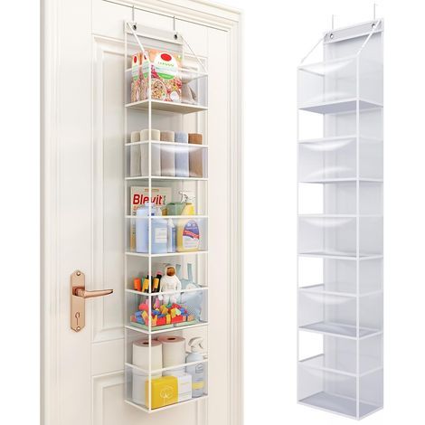 Organisateur De Rangement Sur Porte - 5 Niveaux Avec Poches En Plastique Transparent - Capacité 25 Kg - Pour Placard Chambre Salle De Bain Nursery - 1 Pièce (1/5)