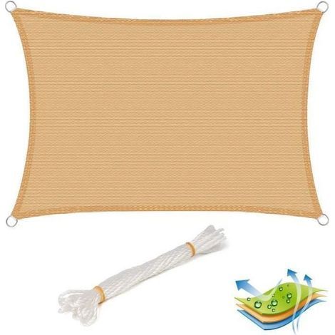 3x5m rechteckiges Sonnensegel aus HDPE, UV-Schutz für Garten, Terrasse oder Camping, Sand (1/5)