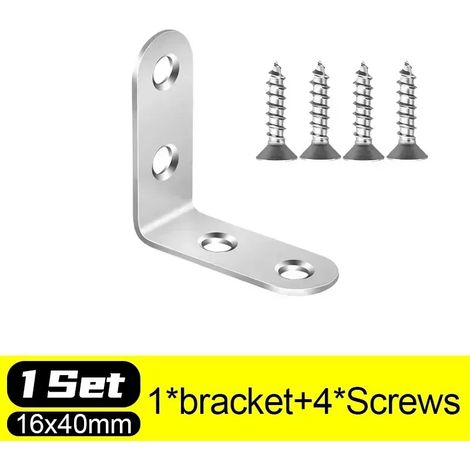 (1 jeu - 16 x 40 mm) Équerres d'angle en L en acier inoxydable, fixations à angle droit (90°) pour meubles en bois, cadres de lit et armoires (1/5)