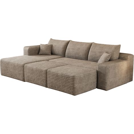 Canapé d'angle en velours côtelé camel 241 cm, design moderne minimaliste, assise profonde, sans montage (1/5)