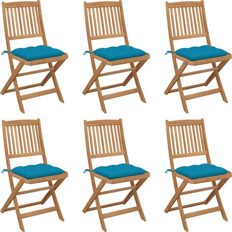 vidaXL Sillas plegables (6 unidades) con cojines, de madera maciza de acacia. (1/4)