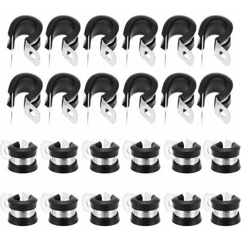 24-teiliges Set aus 10-mm-Schlauchschellen und P-Clips aus Edelstahl mit Gummibeschichtung zur Befestigung von Kfz-Elektrik, Schläuchen, Drähten, Seilen und Kabeln