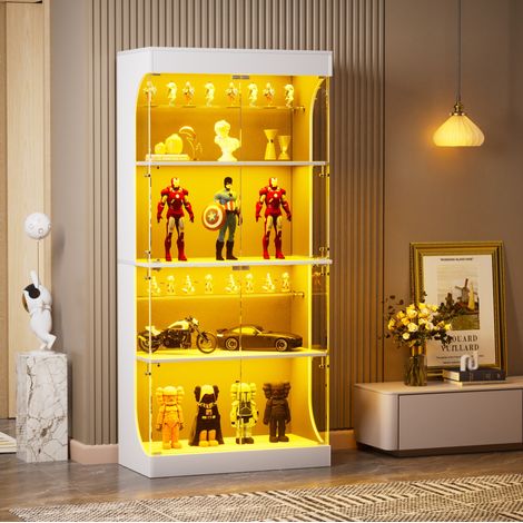 Vitrina de vidrio de 4 niveles, LED 3 colores, sensor de movimiento, blanca HAVRYA (1/5)