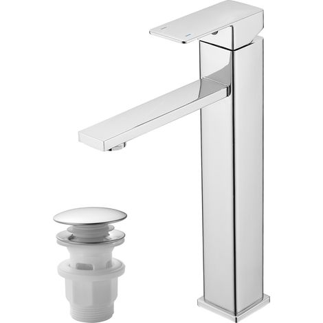 Robinet haut pour salle de bain avec vidage, mitigeur monocommande pour lavabo, en acier inoxydable (1, chromé) (1/5)