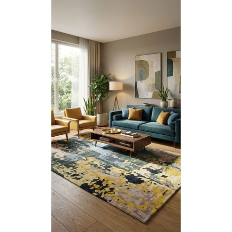 Tapis design Colorburst - Designertapis - 290x190cm, Rectangular - 60% Bambou, 40% Laine vierge - Tufté main - Vert